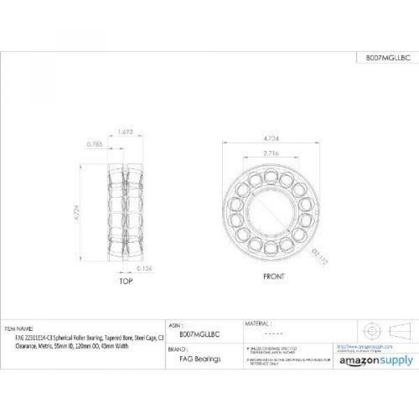 FAG Bearings FAG 22311E1K-C3 Spherical Roller Bearing, Tapered Bore, Steel Cage, #2 image