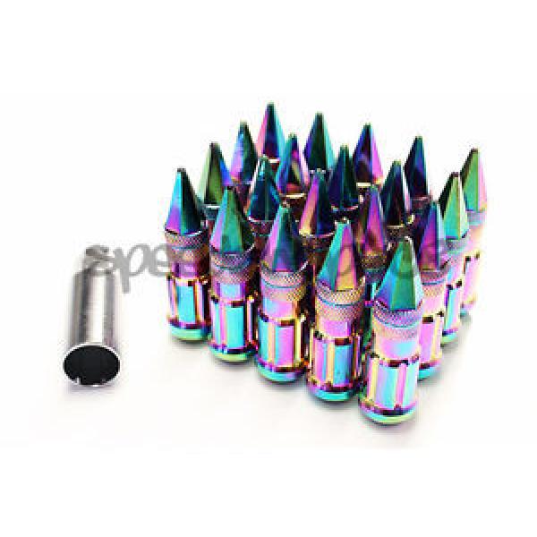 Z RACING NEO CHROME SPIKE LUG NUTS 20 PCS 12X1.25MM STEEL EXTENDED TUNER KEY #1 image