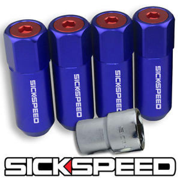 SICKSPEED 4 PC BLUE/RED CAPPED 60MM EXTENDED TUNER LOCKING LUG NUTS 1/2X20 L25 #1 image