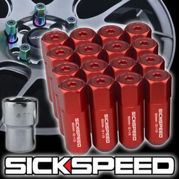 16 RED CAPPED ALUMINUM 60MM EXTENDED TUNER LOCKING LUG NUTS WHEELS 12X1.5 L16 #1 image