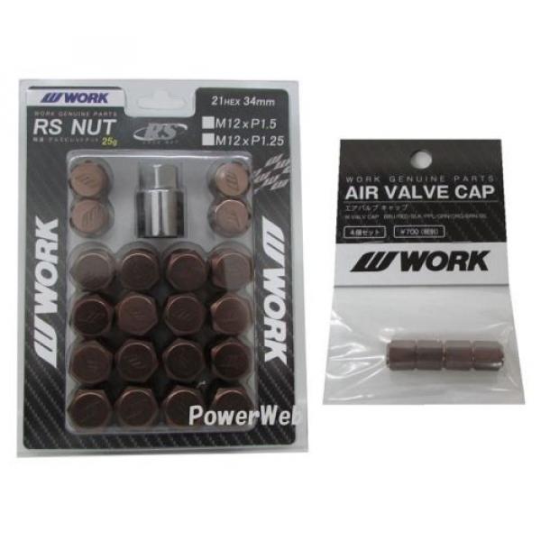 WORK Lug Lock nuts set for 5H 12x1.25 and 4pcs Air Valve caps Brown Value set #1 image