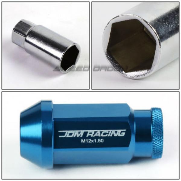 20X RACING RIM 50MM OPEN END ANODIZED WHEEL LUG NUT+ADAPTER KEY LIGHT BLUE #5 image