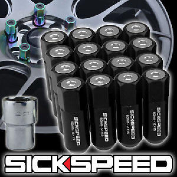 SICKSPEED 16 PC BLACK/POLISHED CAPS ALUMINUM 60MM LOCKING LUG NUTS 12X1.25 L11 #1 image