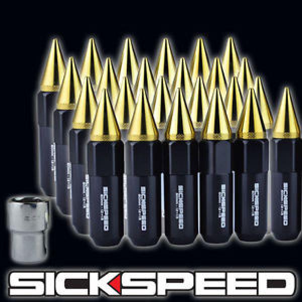 24 BLACK/24K GOLD SPIKED ALUMINUM EXTENDED LOCKING 60MM LUG NUTS 12X1.5 L18 #1 image