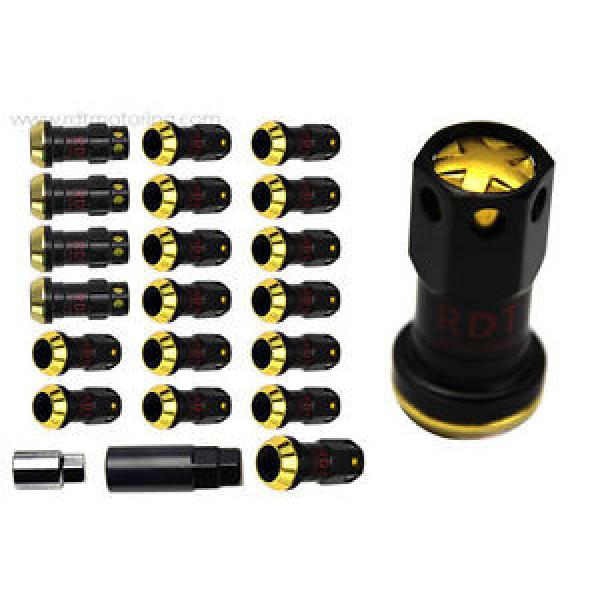 Mitsubishi EVO Eclipse 20pc Steel Slim Extended Lug Nuts +Lock 12x1.5 Gold Close #1 image