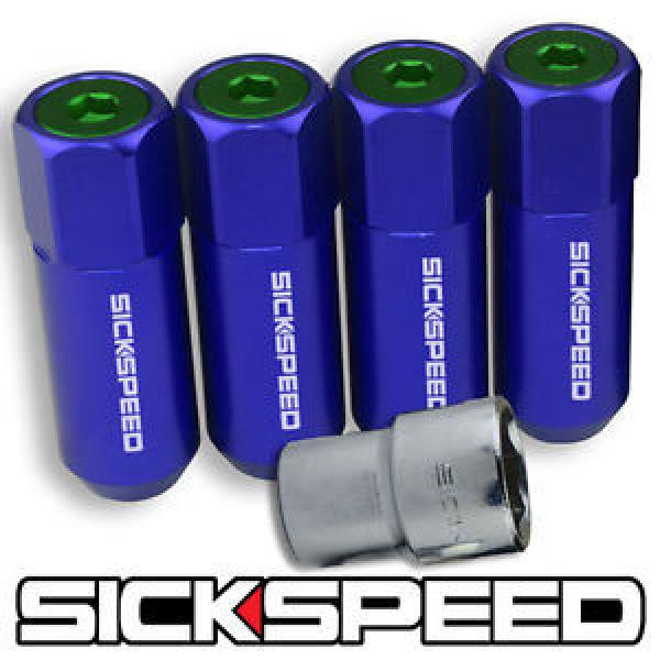 SICKSPEED 4 PC BLUE/GREEN CAPPED 60MM EXTENDED TUNER LOCKING LUG NUTS 1/2X20 L25 #1 image