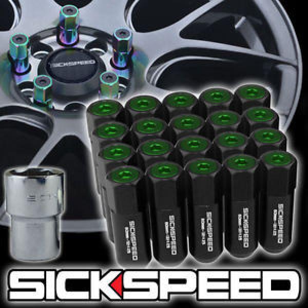 20 BLACK/GREEN CAPPED ALUMINUM 60MM EXTENDED TUNER LOCKING LUG NUTS 12X1.5 L17 #1 image