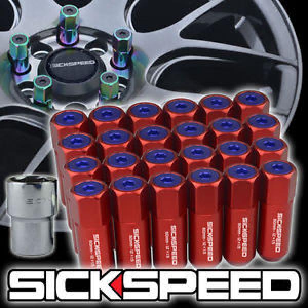 24 RED/BLUE CAP ALUMINUM EXTENDED TUNER LOCKING LUG NUTS FOR WHEELS 12X1.5 L18 #1 image