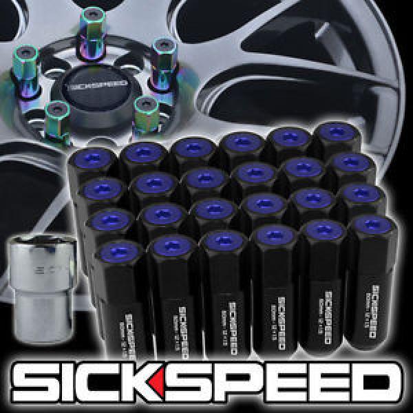 SICKSPEED 24 PC BLACK/BLUE CAPS ALUMINUM 60MM LOCKING LUG NUTS WHEEL 12X1.25 L13 #1 image