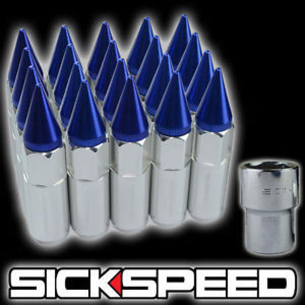 20 POLISHED/BLUE SPIKED ALUMINUM EXTENDED 60MM LOCKING LUG NUTS WHEEL 12X1.5 L17 #1 image