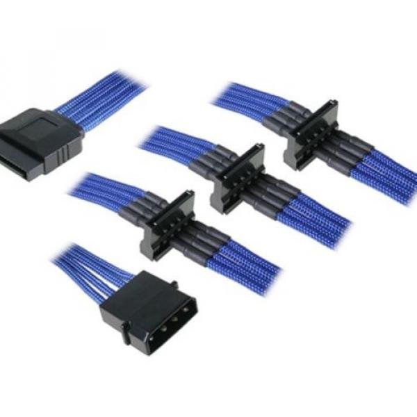 Molex to 4 x SATA Power Sleeved Cable Computer Blue Hard Drive Splitter Adapter #1 image