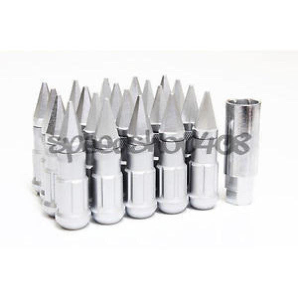 Z RACING FLAT SILVER SPIKE LUG NUTS 12X1.5MM STEEL OPEN EXTENDED KEY TUNER #1 image