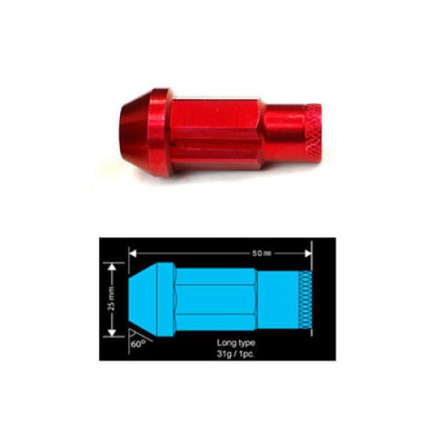 Type-4 50mm Wheel Rim Closed End Lug Nuts 20 PCS Set M12 X 1.5 RED w/ LOCK #3 image