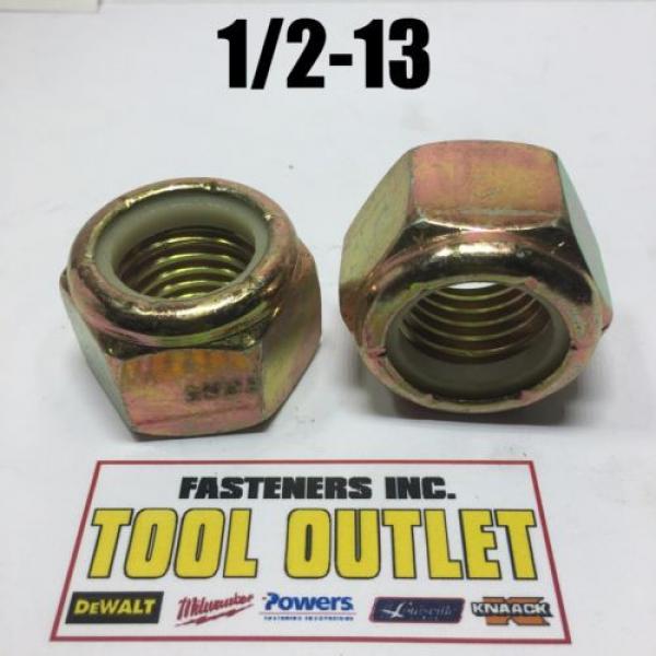 (Qty 100) 1/2-13 Grade 8 Nylon Insert Lock Nuts Nylock Yellow Zinc Plated #2 image