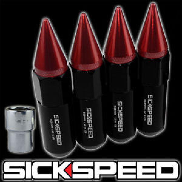 4 BLACK/RED SPIKED ALUMINUM EXTENDED TUNER LOCKING LUG NUTS WHEELS 12X1.5 L20 #1 image