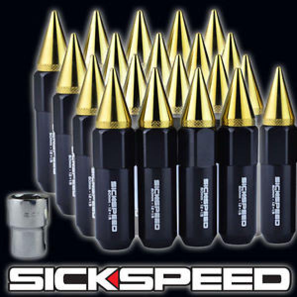 SICKSPEED 20 PC BLACK/24K GOLD SPIKED EXTENDED 60MM LOCKING LUG NUTS 1/2x20 L22 #1 image
