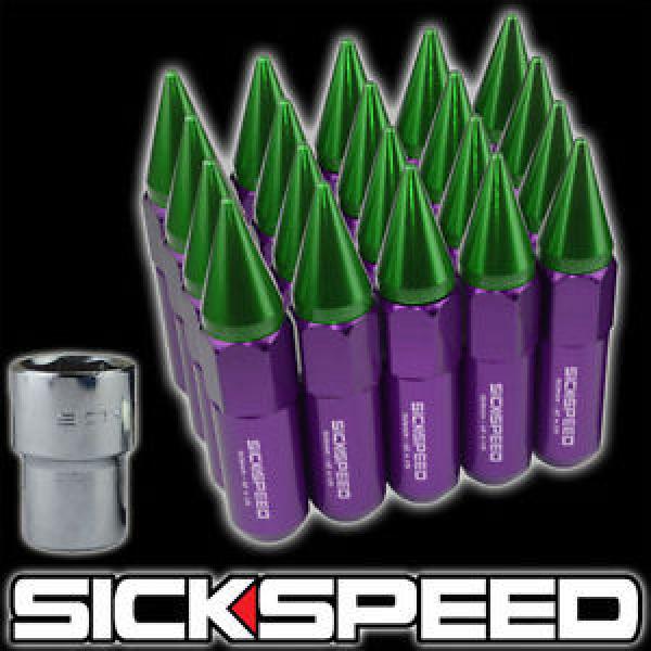 20 PURPLE/GREEN SPIKED ALUMINUM EXTENDED 60MM LOCKING LUG NUTS WHEELS12X1.25 L12 #1 image