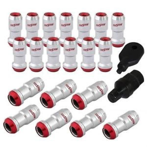 Universal 20 Piece M12 x 1.5&#034; Open Dual Lock Wheel/Rim Lug Nut Bolts CHROME/RED #1 image