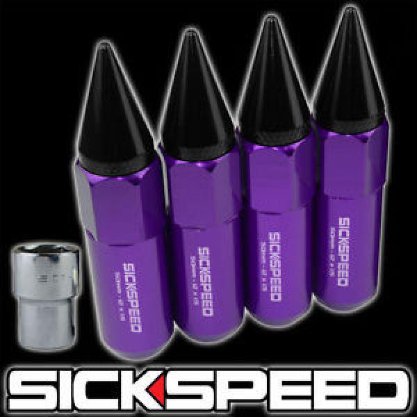 4 PURPLE/BLACK SPIKED ALUMINUM EXTENDED 60MM LOCKING LUG NUTS WHEELS 12X1.5 L02 #1 image