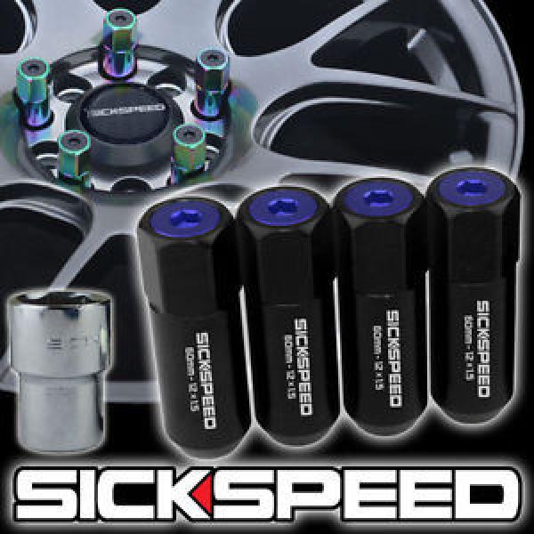 4 BLACK/BLUE CAPPED ALUMINUM EXTENDED TUNER LOCKING LUG NUTS WHEELS 12X1.5 L20 #1 image