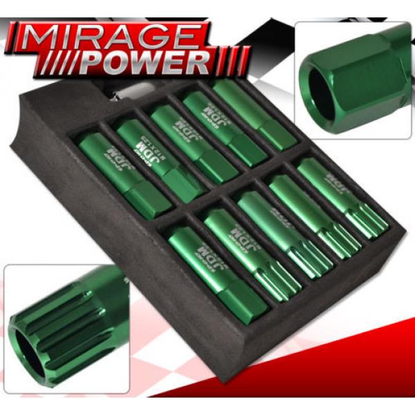 (20 PIECES) UNIVERSAL M12x1.25 ALUMINUM TUNER WHEEL LUG NUTS GREEN + LOCKING KEY #2 image