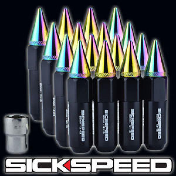 16 BLACK/NEO CHROME SPIKED ALUMINUM 60MM EXTENDED LOCKING LUG NUTS 12X1.5 L16 #1 image