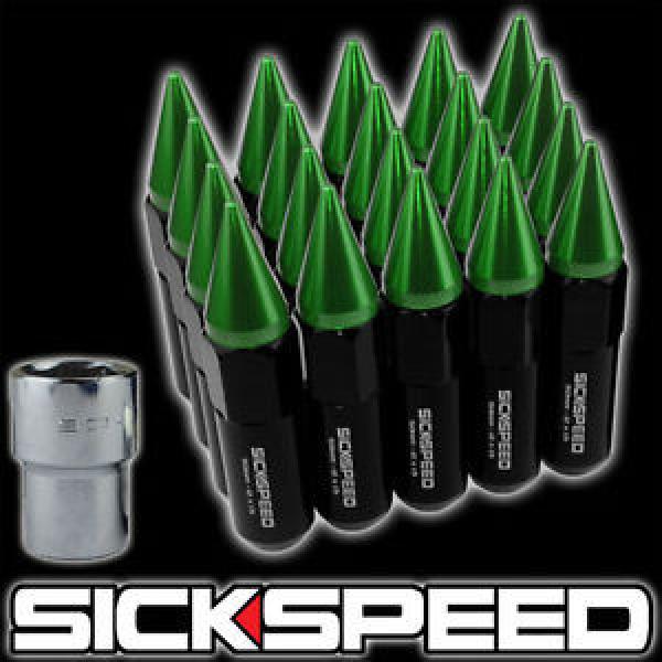 SICKSPEED 20 BLACK/GREEN SPIKED EXTENDED TUNER 60MM LOCKING LUG NUTS 1/2x20 L22 #1 image