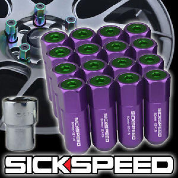 16 PURPLE/GREEN CAP ALUMINUM 60MM EXTENDED LOCKING LUG NUTS WHEELS 12X1.5 L16 #1 image