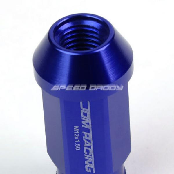 20X RACING RIM 50MM OPEN END ANODIZED WHEEL LUG NUT+ADAPTER KEY BLUE #4 image