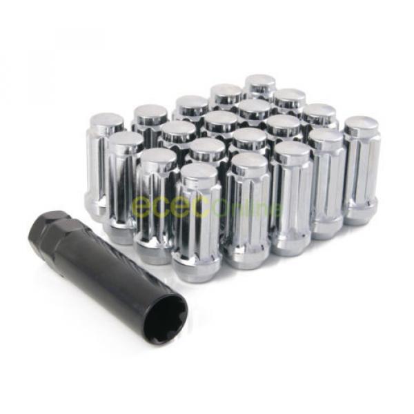 20pc 9/16&#034; Spline Silver Chrome Lug Nuts | Cone Seat | Long Closed End Locking #1 image