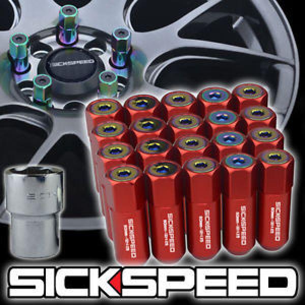 20 RED/NEOCHROME CAPPED ALUMINUM EXTENDED 60MM LOCKING LUG NUTS WHEEL 12X1.5 L17 #1 image