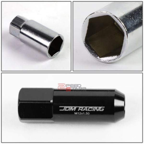 BLACK 60MM M12 X 1.5 ALUMINUM WHEEL RIM LOCK ACORN TUNER LUG NUT+ADAPTER KEY #5 image