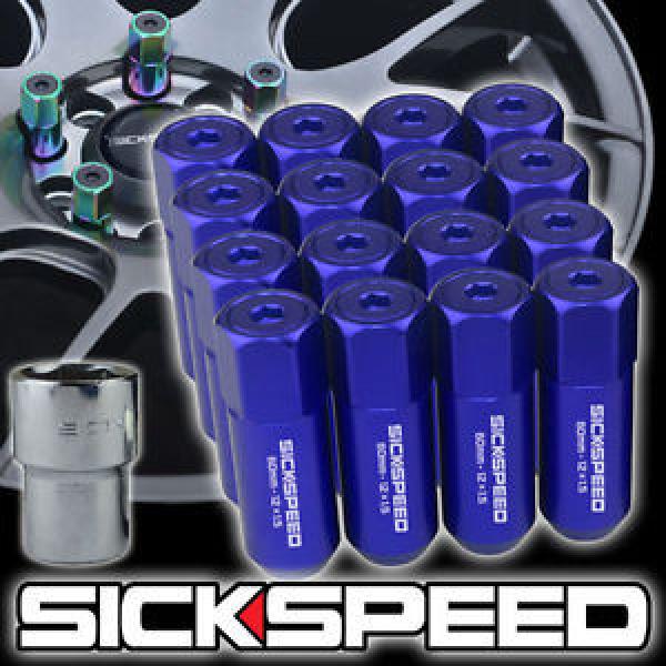 16 BLUE CAPPED ALUMINUM 60MM EXTENDED TUNER LOCKING LUG NUTS WHEELS 12X1.5 L16 #1 image