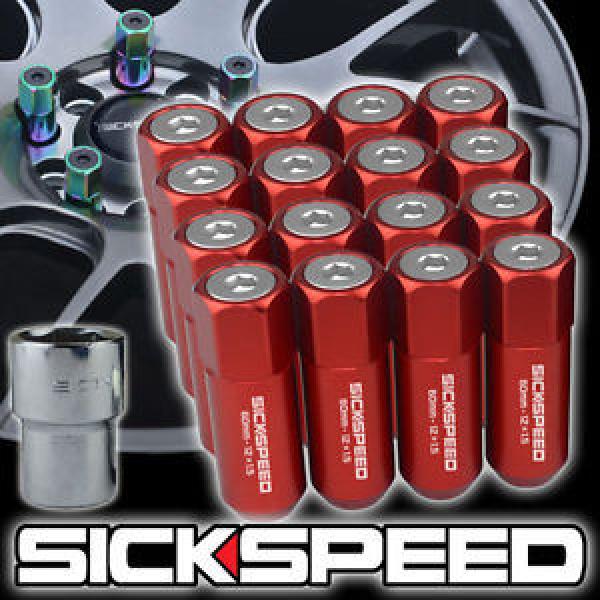 16 RED/POLISHED CAPPED ALUMINUM 60MM EXTENDED LOCKING LUG NUTS WHEELS 12X1.5 L16 #1 image