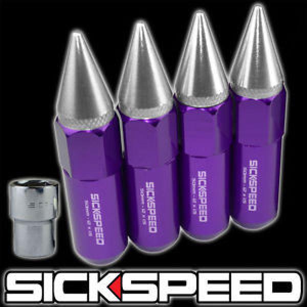 SICKSPEED 4 PC PURPLE/POLISHED SPIKED 60MM TUNER LOCKING LUG NUTS 1/2x20 L25 #1 image