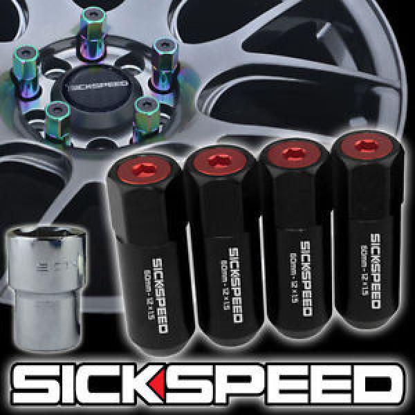 4 BLACK/RED CAPPED ALUMINUM EXTENDED 60MM LOCKING LUG NUTS WHEELS 12X1.5 L02 #1 image