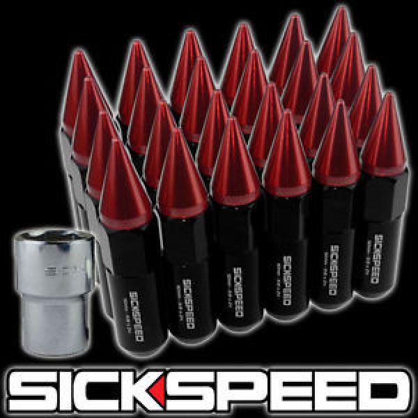 SICKSPEED 24 BLACK/RED SPIKED ALUMINUM EXTENDED 60MM LOCKING LUG NUTS 1/2x20 L23 #1 image