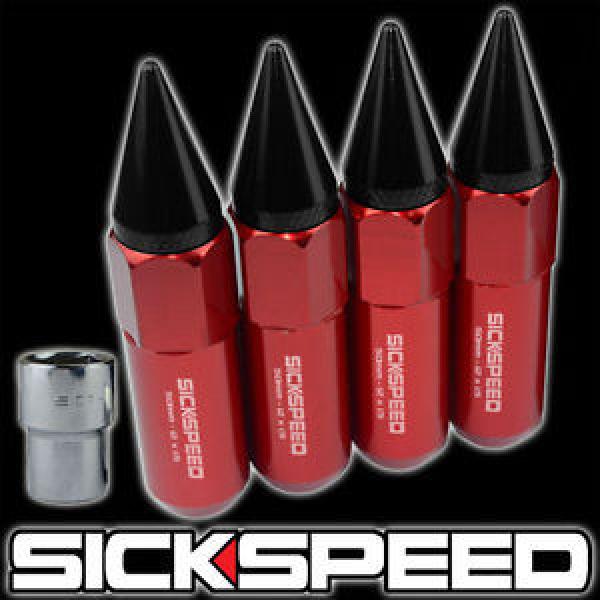 SICKSPEED 4 PC RED/BLACK SPIKED 60MM EXTENDED TUNER LOCKING LUG NUTS 1/2x20 L25 #1 image