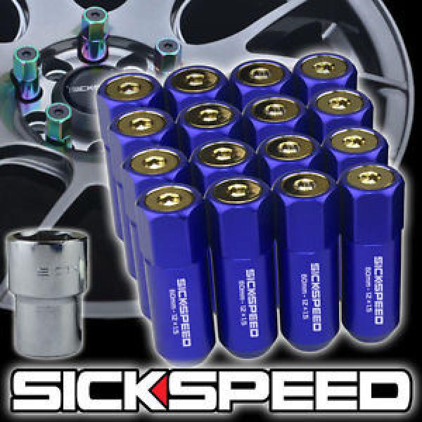 16 BLUE/24K GOLD CAPPED ALUMINUM 60MM EXTENDED TUNER LOCKING LUG NUTS 12X1.5 L16 #1 image