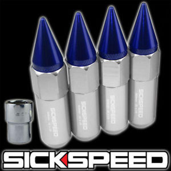 4 POLISHED/BLUE SPIKED ALUMINUM EXTENDED 60MM LOCKING LUG NUTS WHEEL 12X1.5 L02 #1 image