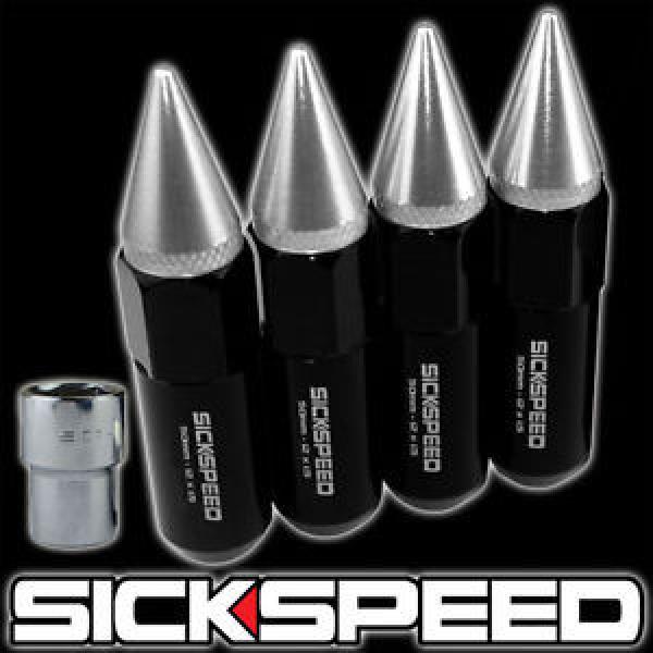 SICKSPEED 4 PC BLACK/POLISHED SPIKED 60MM EXTENDED LOCKING LUG NUTS 1/2x20 L25 #1 image