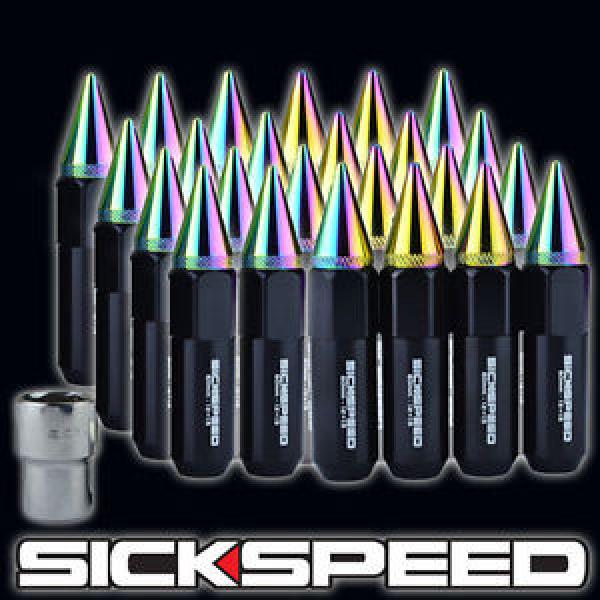 SICKSPEED 24 BLACK/NEO CHROME SPIKED EXTENDED 60MM LOCKING LUG NUTS 1/2X20 L23 #1 image