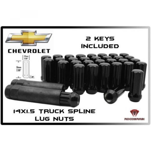 35 PC CHEVY 2500 3500 14x1.5 GLOSS BLACK SPLINE LOCKING LUG NUTS ACORN + 2 KEYS #1 image