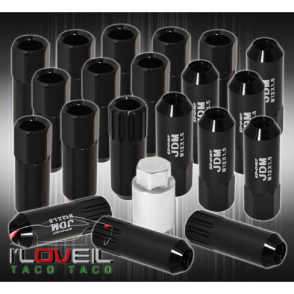 FOR CHEVY M12x1.5 LOCKING KEY LUG NUTS CAR AUTO 60MM EXTENDED ALUMINUM KIT BLACK #1 image