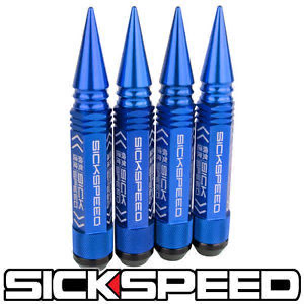 SICKSPEED 4 PC BLUE 5 1/2&#034; SPIKED STEEL EXTENDED LOCKING LUG NUTS FOR WHEEL 14X2 #1 image