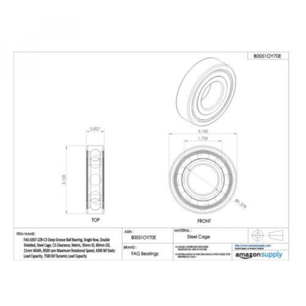 FAG 6307-2ZR-C3 Deep Groove Ball Bearing, Single Row, Double Shielded, Steel ... #2 image