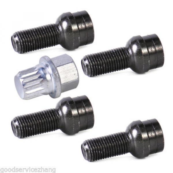 4+1 17mm BLACK STEEL Wheel Bolt &amp; Lock Lug Nut Set WITH KEY For VW Golf  Audi #4 image