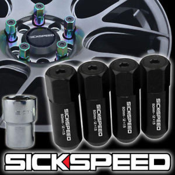 4 BLACK CAPPED ALUMINUM EXTENDED TUNER 60MM LOCKING LUG NUTS WHEELS 12X1.5 L01 #1 image