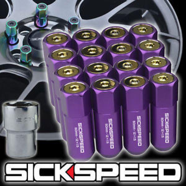 16 PURPLE/24K GOLD CAPPED ALUMINUM 60MM EXTENDED LOCKING LUG NUTS 12X1.5 L16 #1 image
