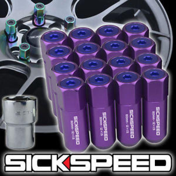 16 PURPLE/BLUE CAPPED ALUMINUM 60MM EXTENDED LOCKING LUG NUTS WHEELS 12X1.5 L16 #1 image